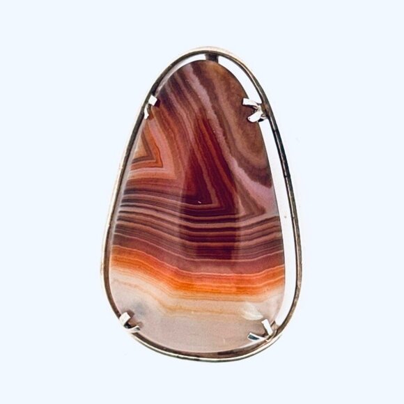 Estate Sterling Silver 925 Large Agate Custom Handmade Pendant, Made in Israel